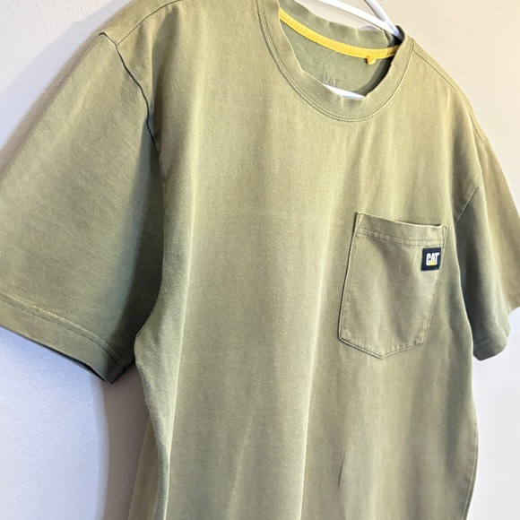 CAT Olive Green Cotton T-Shirt with Pocket & Logo - Picture 2 of 12